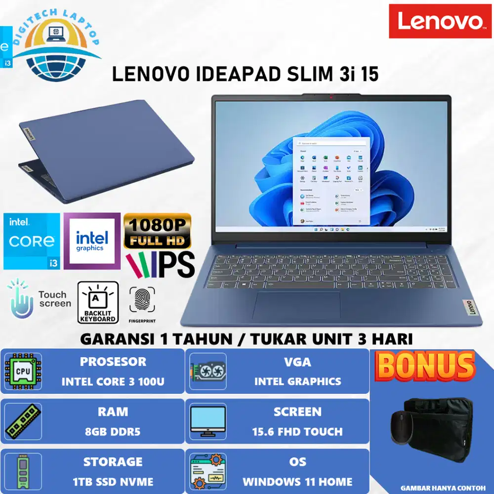 Lenovo Ideapad Slim 3i 15 Intel core 3 100U 8GB 512GB FHD TOUCH Win11