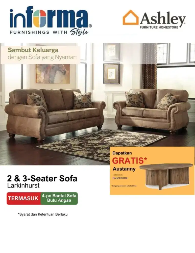 SET SOFA ASHLEY 2S + 3S FREE MEJA TAMU