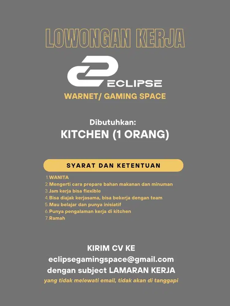 Dicari orang Kitchen untuk Warnet
