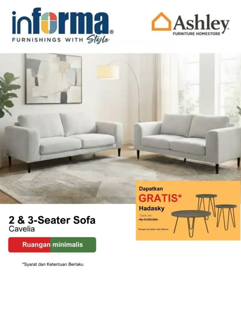 SET SOFA ASHLEY 2S + 3S FREE MEJA TAMU