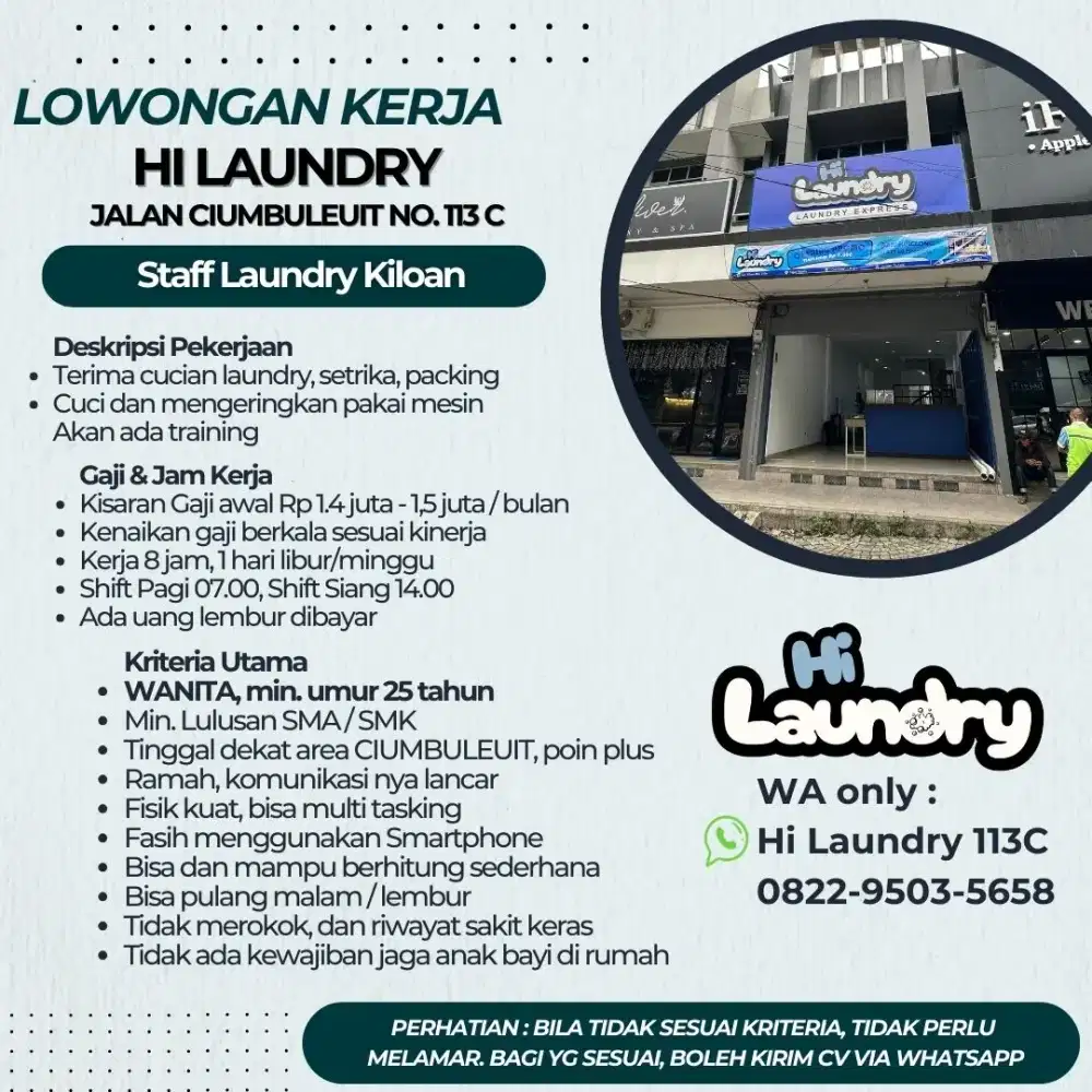 Lowongan Kerja Laundry Kiloan Ciumbuleuit Bandung