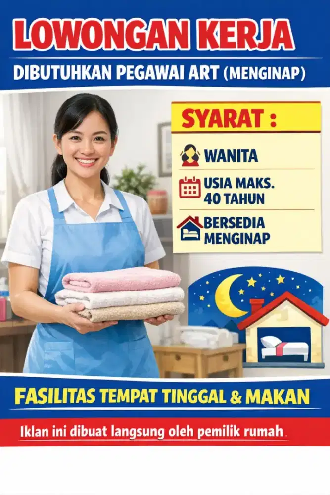 Lowongan kerja ART (Asisten Rumah Tangga) Menginap