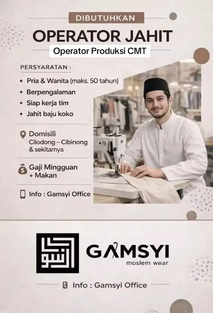 Lowongan penjahit sewing operator