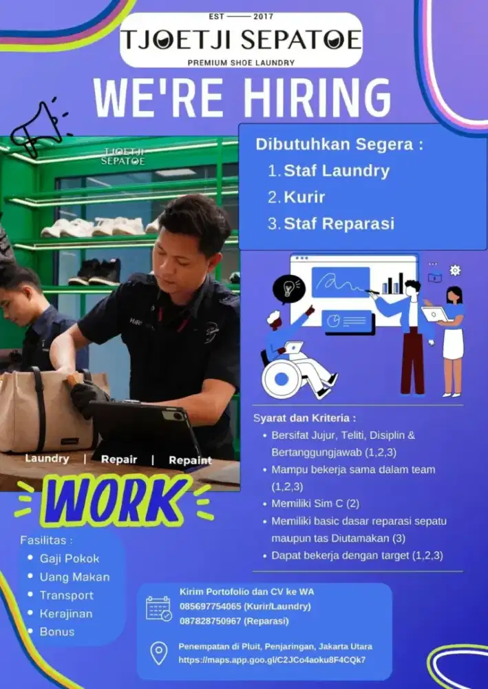 Loker , kusus staf cuci, kurir dan staf ripair