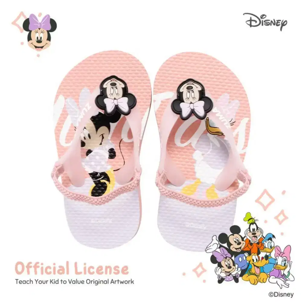 SENDAL ZUMA x MICKEY PINK Ukuran 21/22 Jepit Bayi Karet Tali Belakang