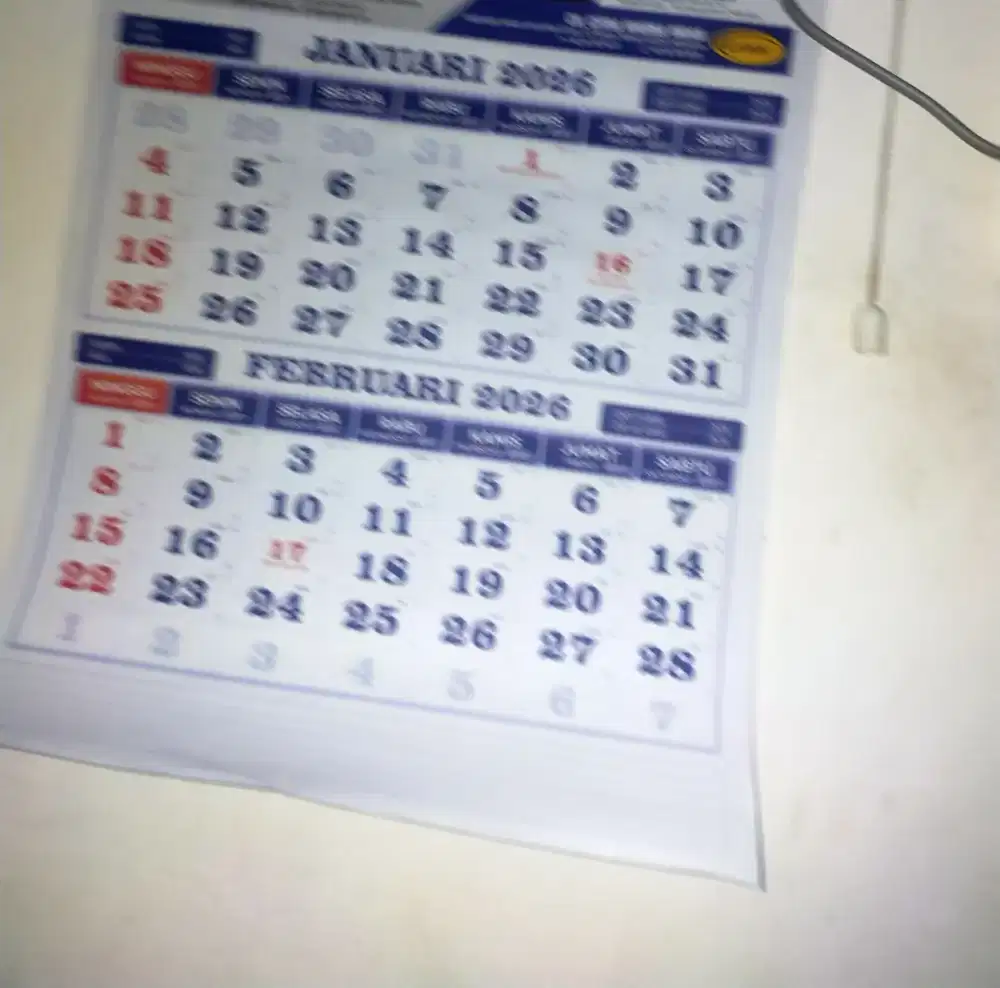 Kalender 2026 Bahan HVS
6 Lbr
Non Sablon
32 x 48 cm