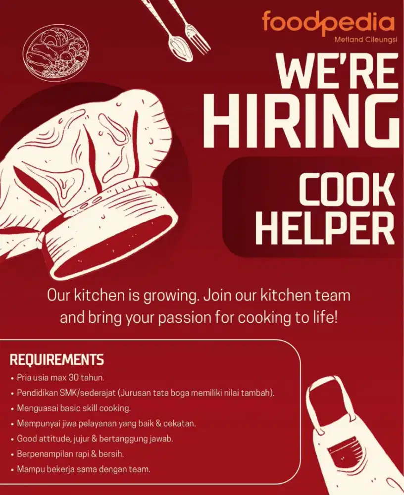 Di butuhkan Cook Helper