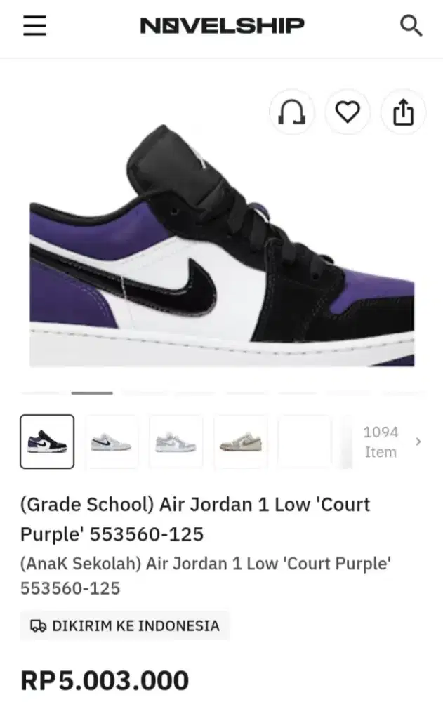 Air Jordan 1 Low Court Purple 553560 -135