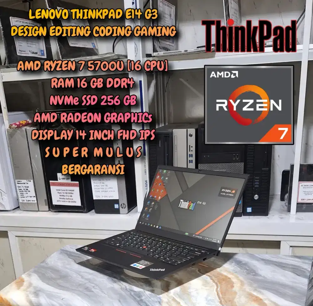 LENOVO THINKPAD AMD RYZEN 7 SUPER MULUS LAPTOP DESIGN EDITING CODING