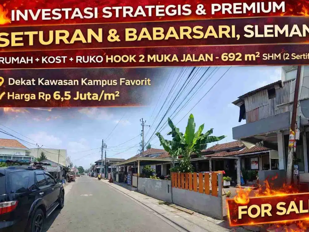 Jual Rumah + Kost + Ruko Seturan Sleman 692 m² Hook 2 Muka Jalan