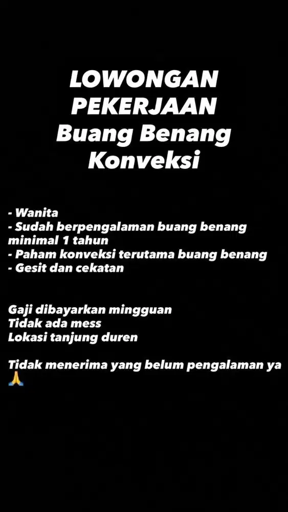 LOWONGAN KERJA BUANG BENANG KONVEKSI