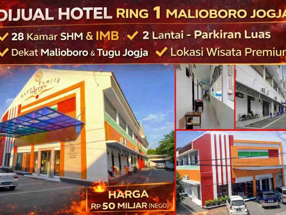 Jual Hotel Ring 1 Malioboro Jogja 28 Kamar SHM – Dekat Stasiun Tugu