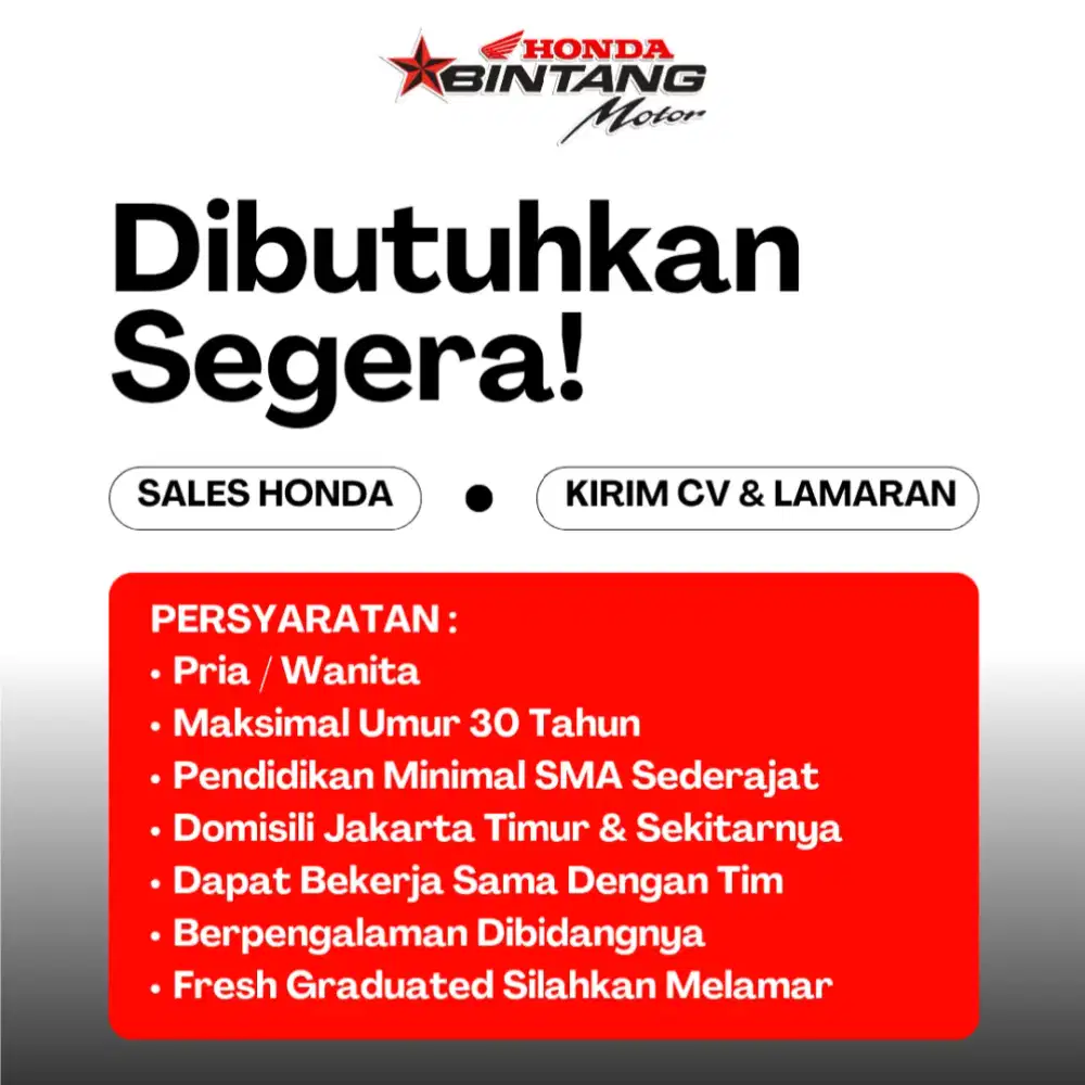 DIBUTUHKAN SEGERA - SALES HONDA