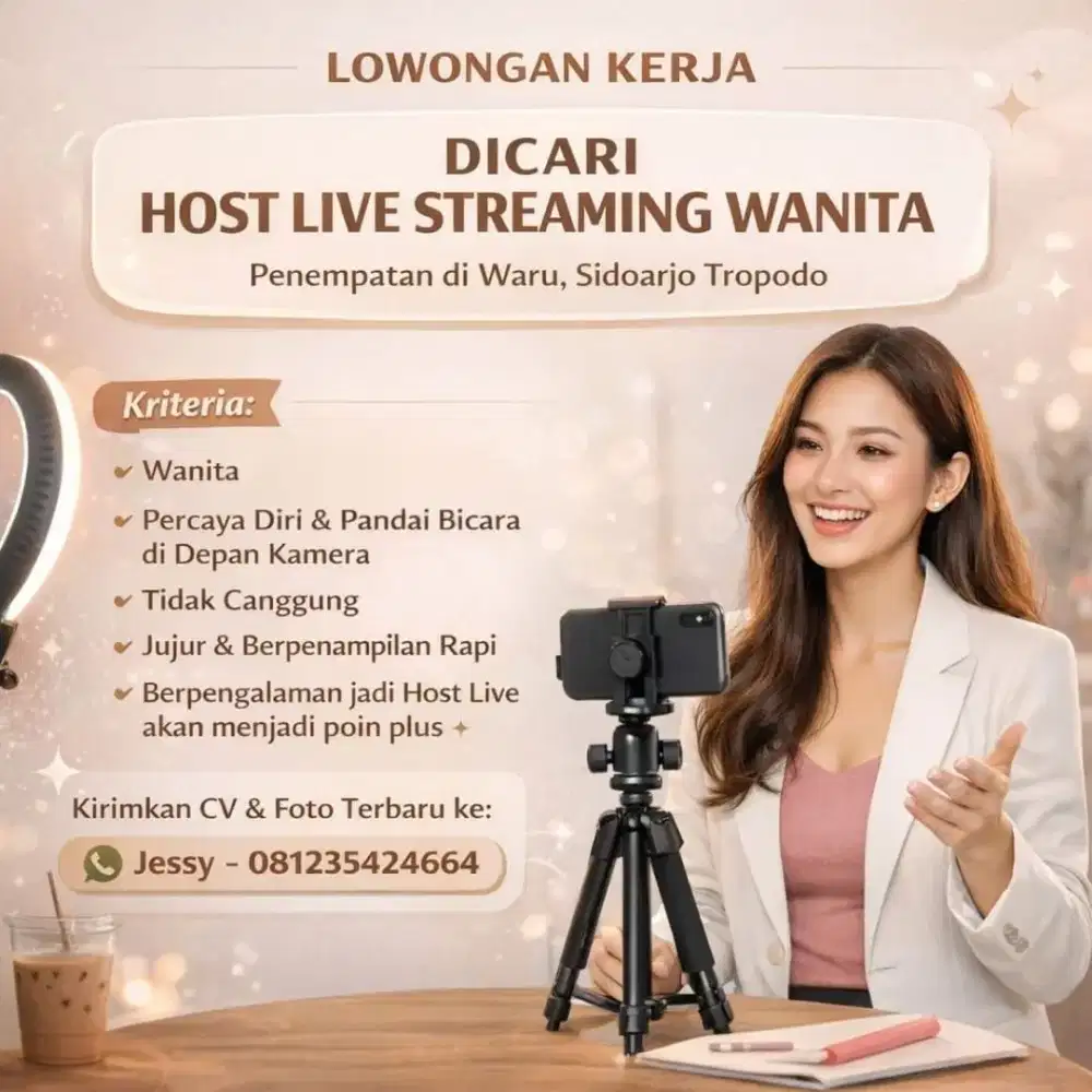 lowongan kerja untuk Host live di Tropodo, Sidoarjo.
