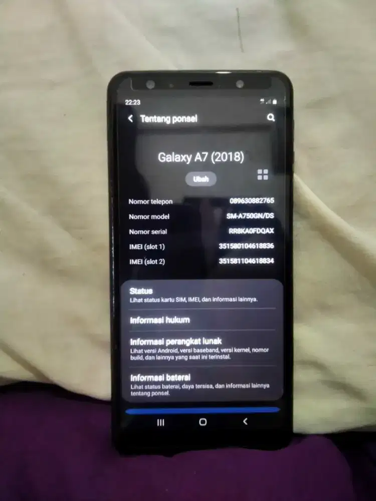 Samsung a7 2018 nfc ram 4/64 hp charger