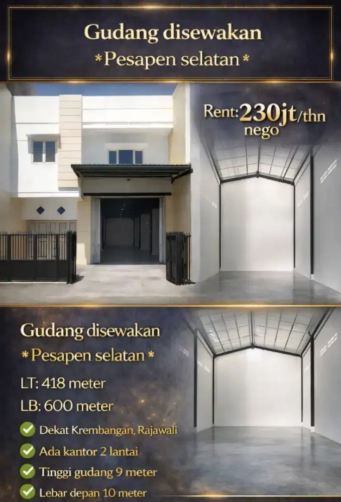 Disewakan Gudang Pesapen Selatan Dekat Krembangan & Rajawali