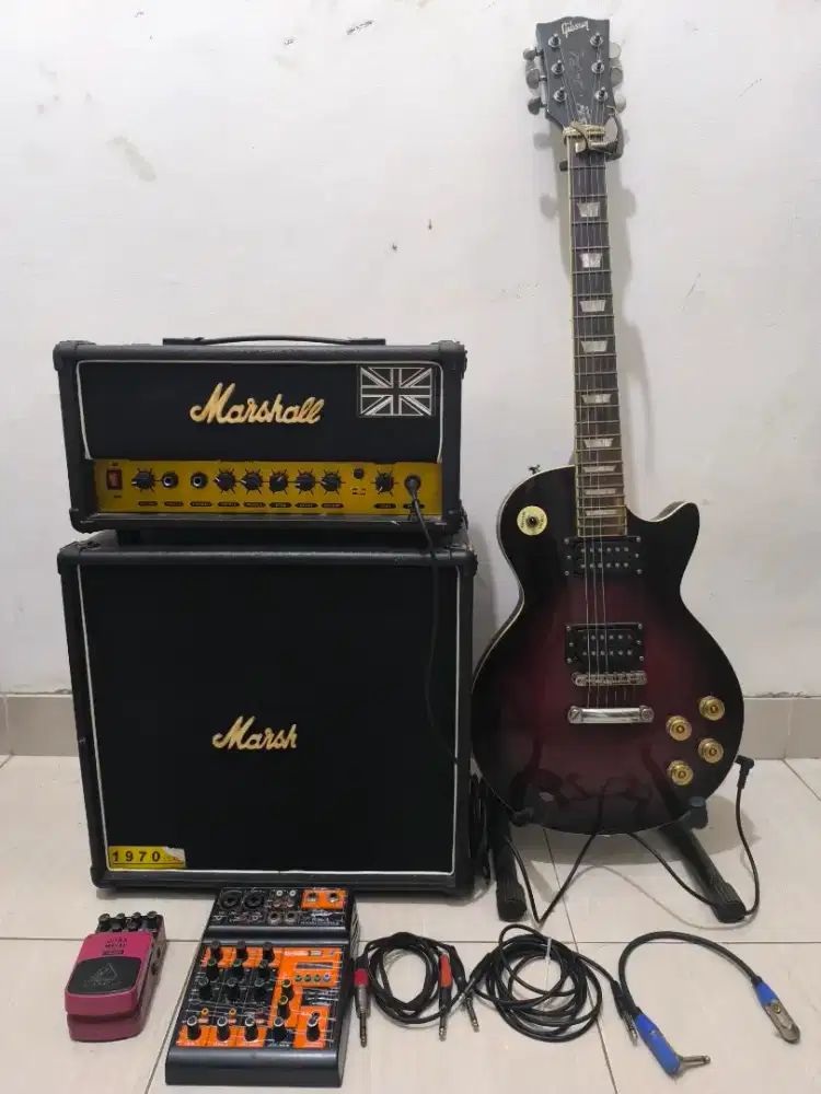 Full set Gitar electrik, efek gitar, mixer, dan sound