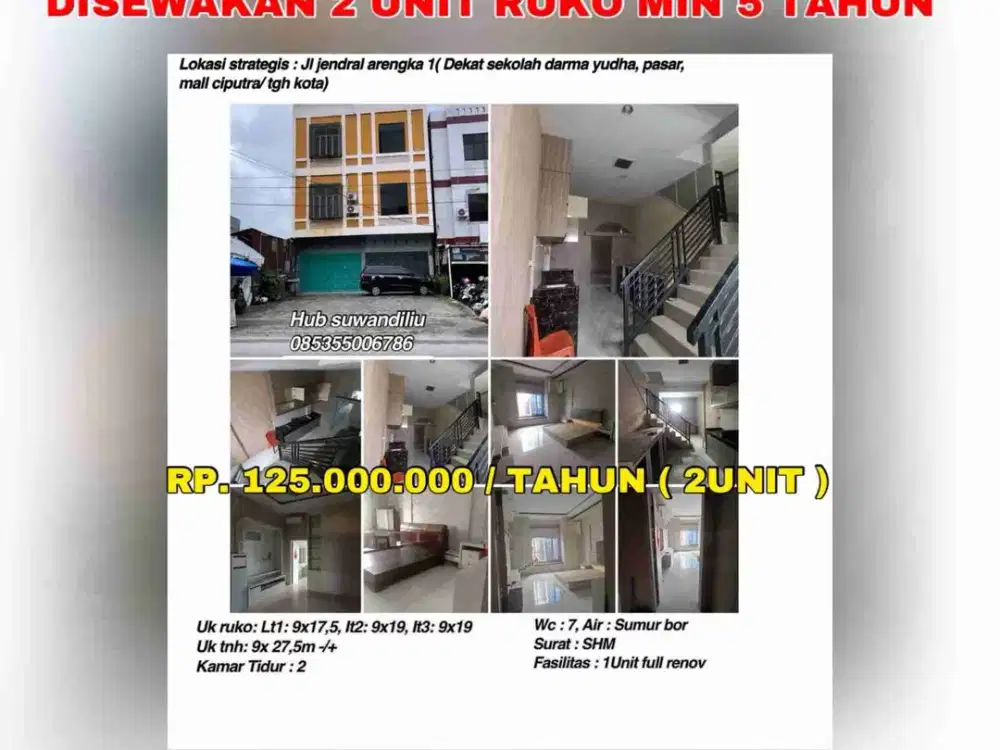 disewakan 2 unit ruko min 5 tahun