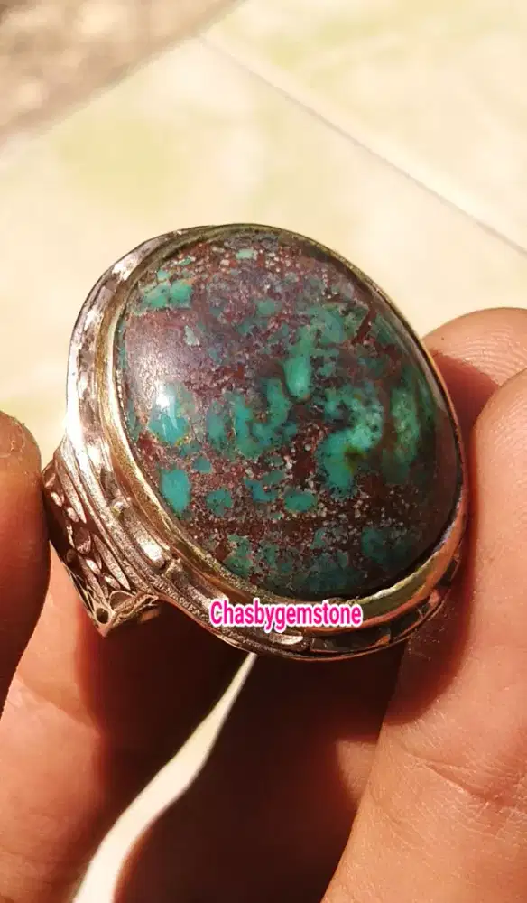 Cincin Pirus Persia serat merah-Pirus Persia hijau botol urat merah