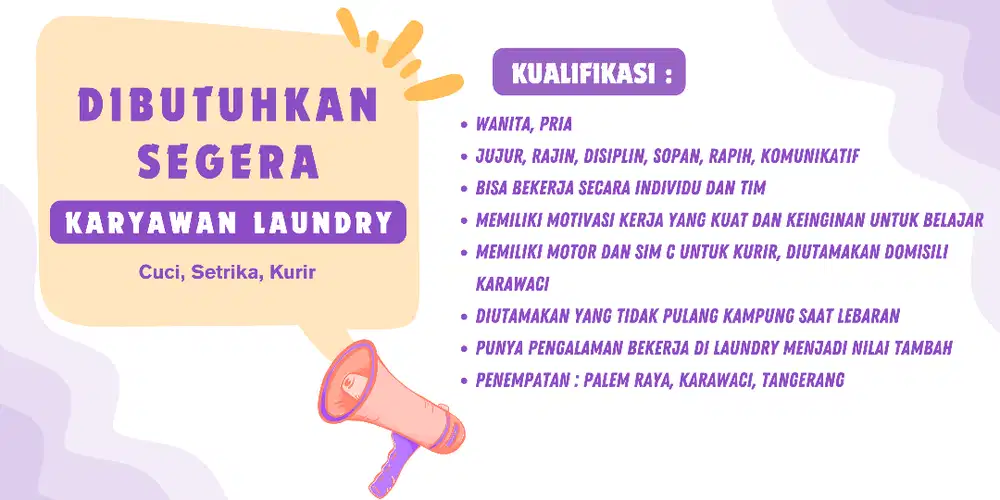 Dibutuhkan Karyawan Laundry