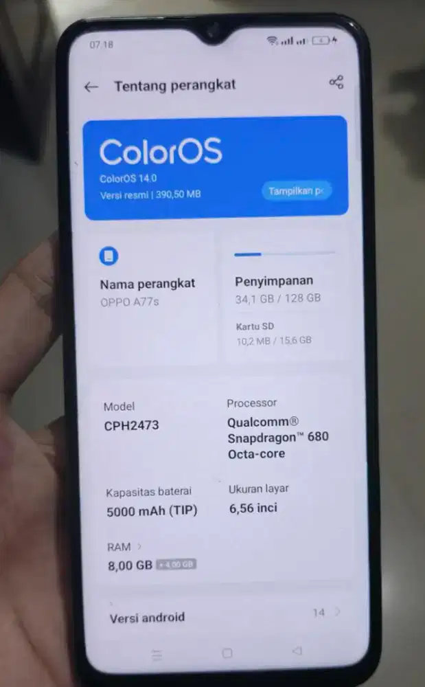 Oppo A77s Ram 8/128 GB Mulus