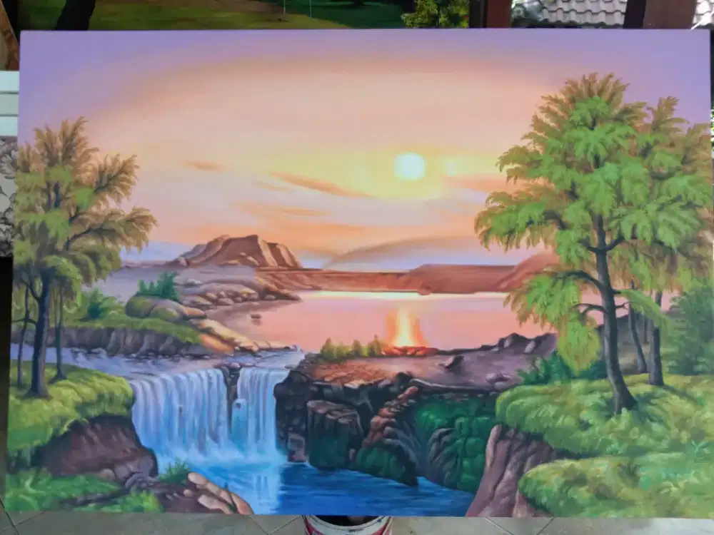 Dijual lukisan kanvas pemandangan 90x130 cm