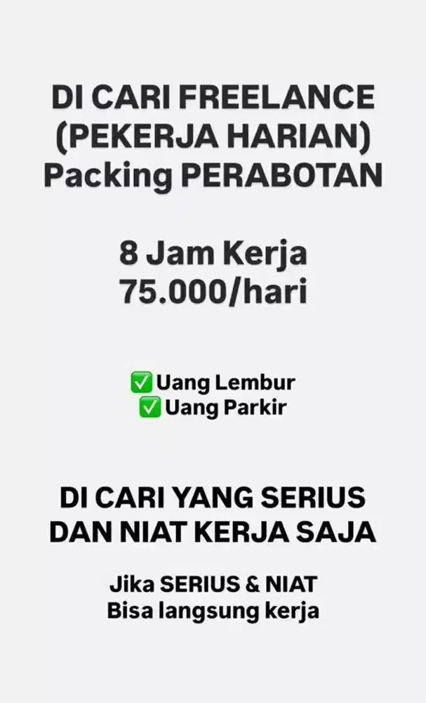 DI CARI KARYAWAN FREELANCE PACKING BARANG ONLINE BERPENGALAMAN