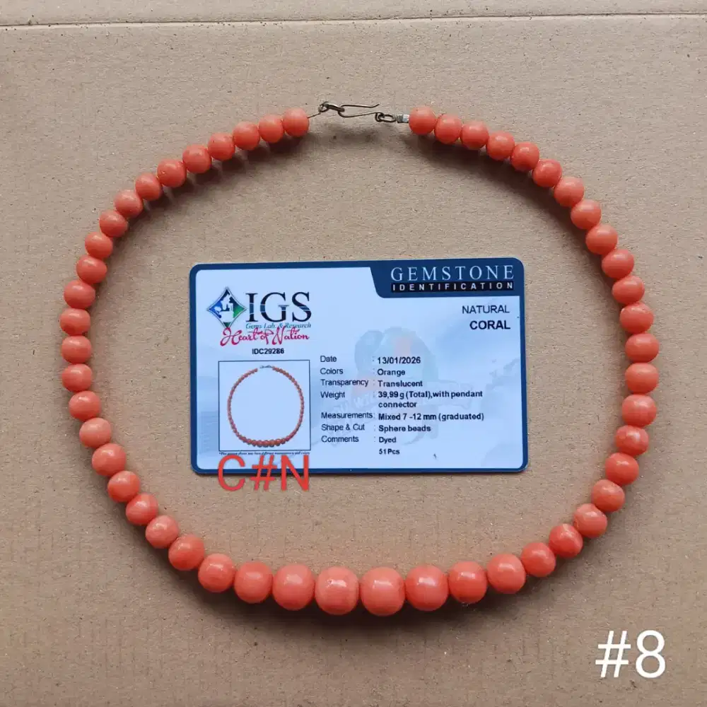 Kalung batu natural coral_ batu Marjan. Gem id card IGS