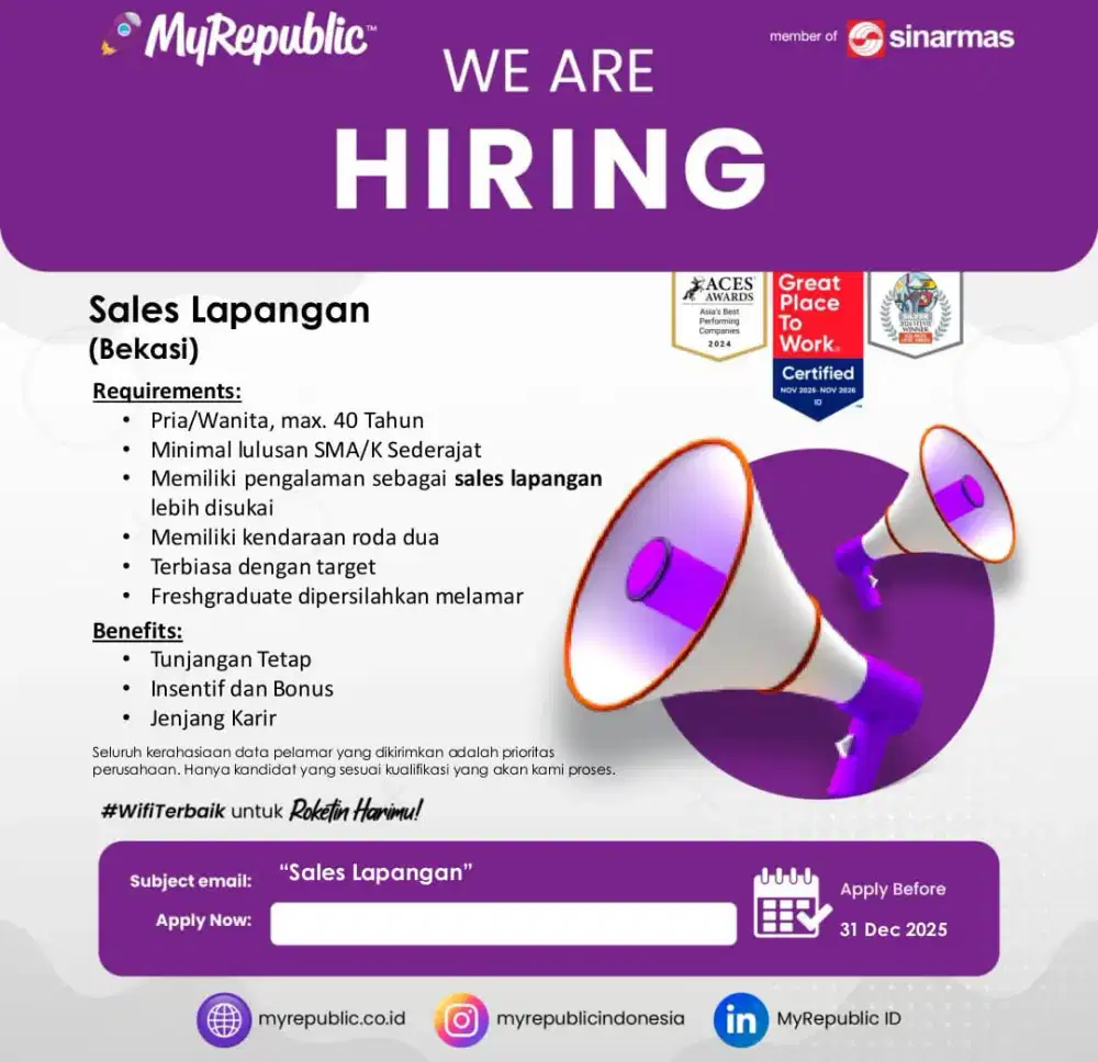 Di butuh kan sales Door to door area bekasi