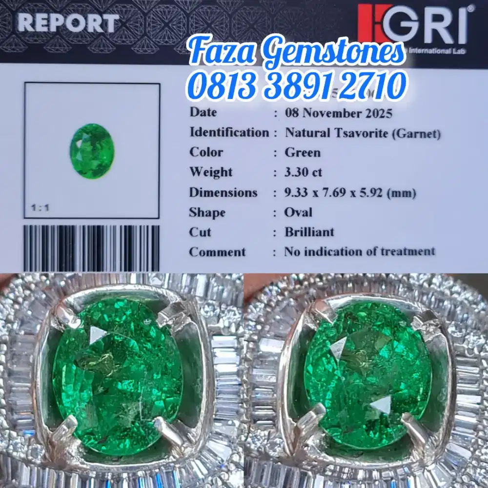 Nnatural Green Tsavorite, 3.30 ct, Full Luster, Harga terjangkau