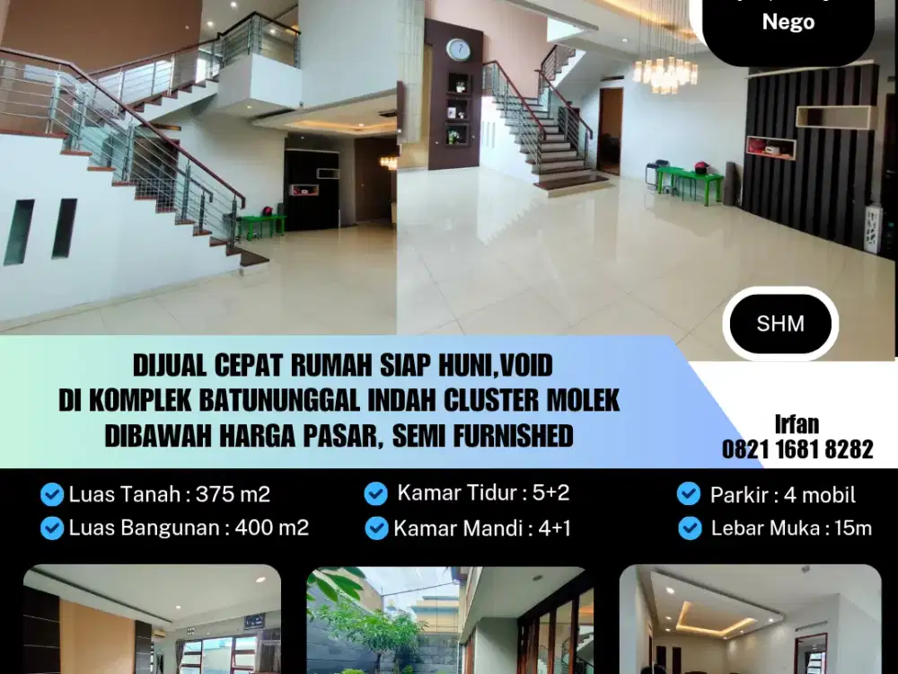 Dijual Cepat Rumah Siap Huni,
Void Di Komplek Batununggal Indah Cluster Molek 
Dibawah Harga Pasar, Semi Furnished