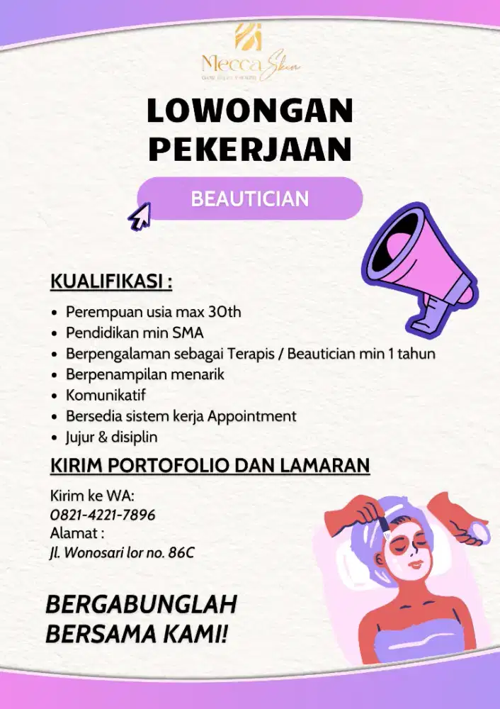 Lowongan kerja Beutician