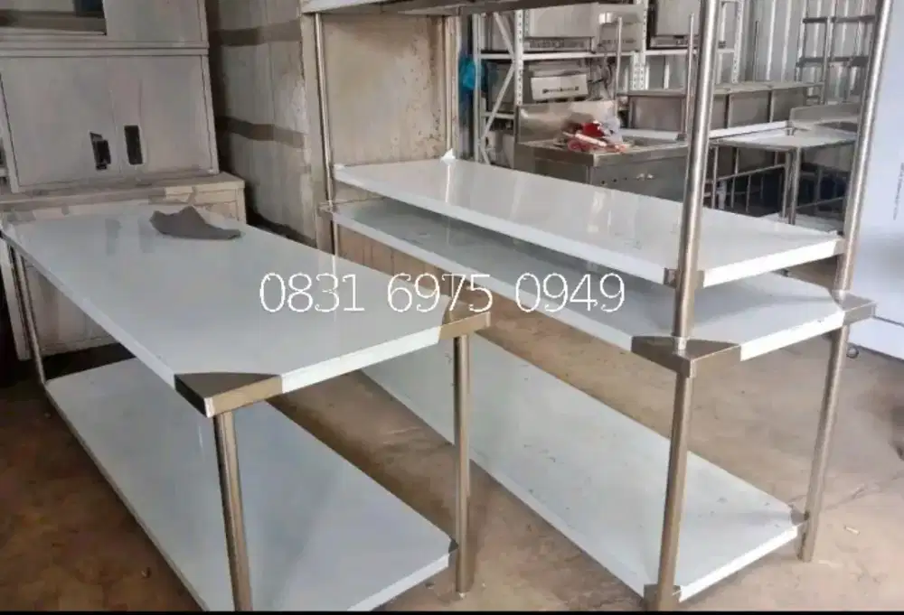 Meja Top Stainless 2 Susun 200x70x85 tebal 1 mm 201 hl
