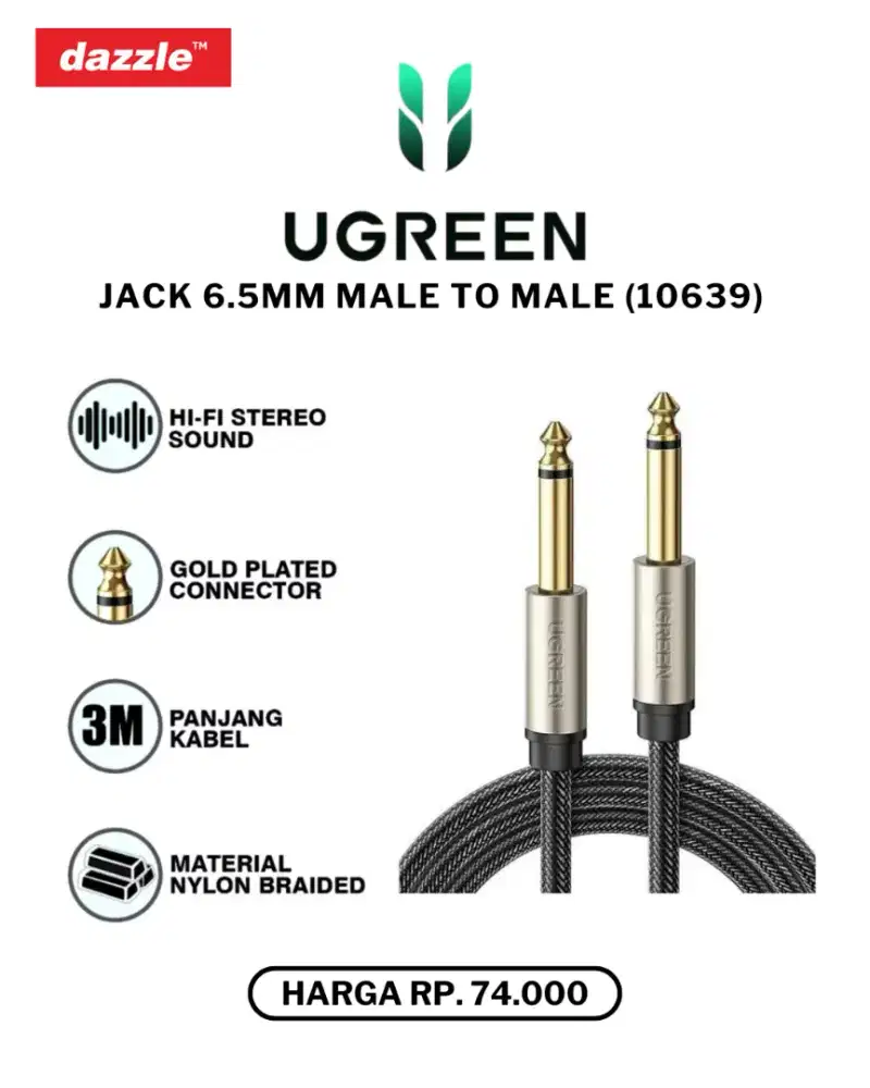 UGREEN JACK 6.5MM MALE TO MALE 3M CABLE (10639)