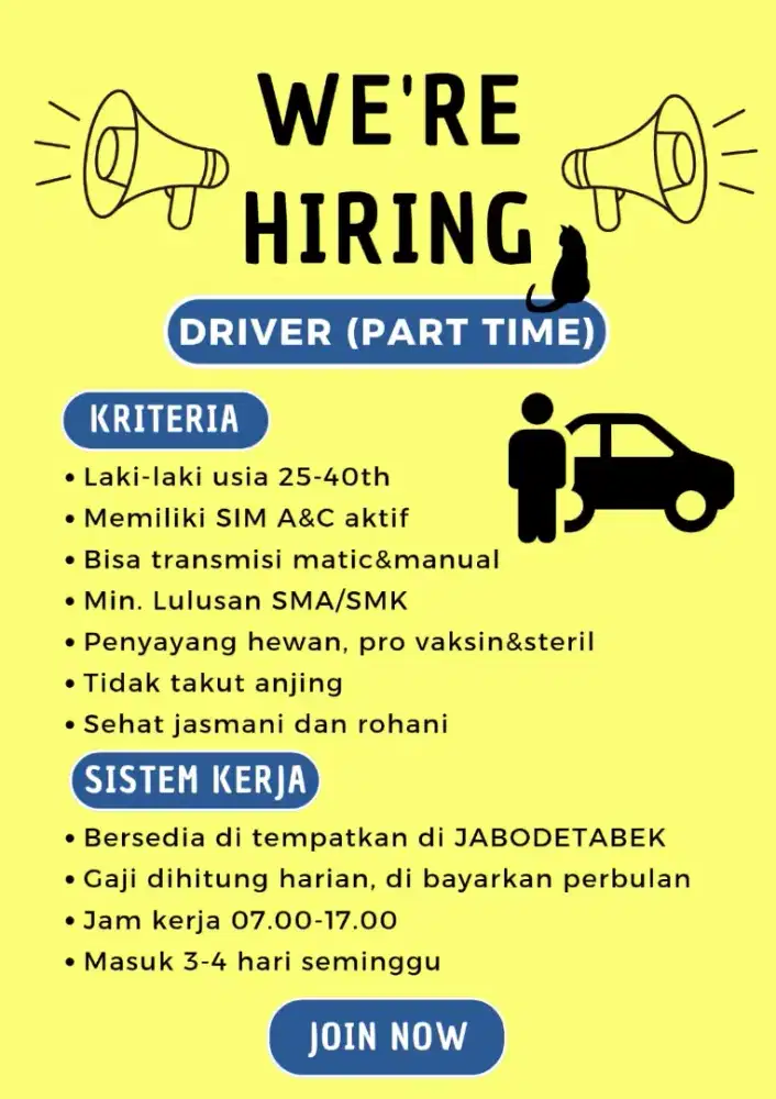 Lowongan posisi Driver PET TRANSPORT