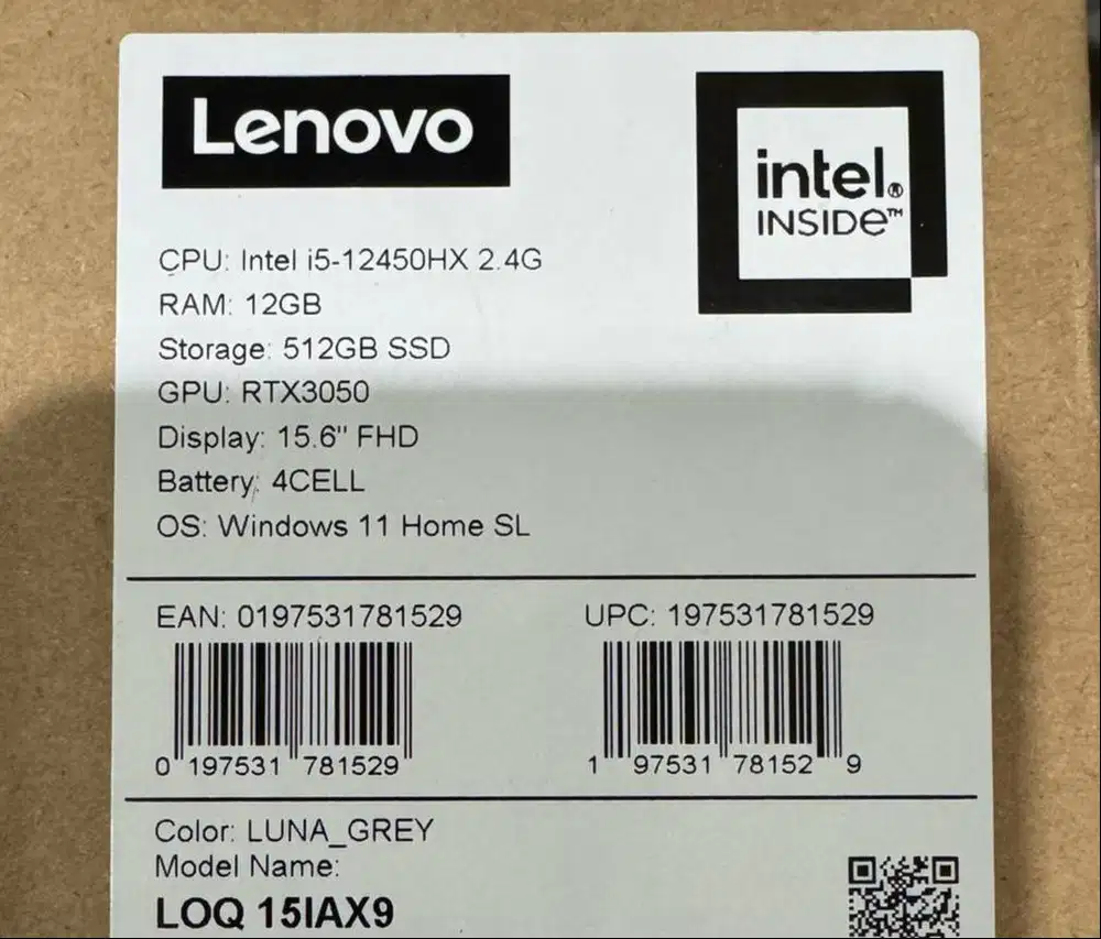 Laptop Lenovo LOQ Intel ( New 100% ) Ex.Display Pameran