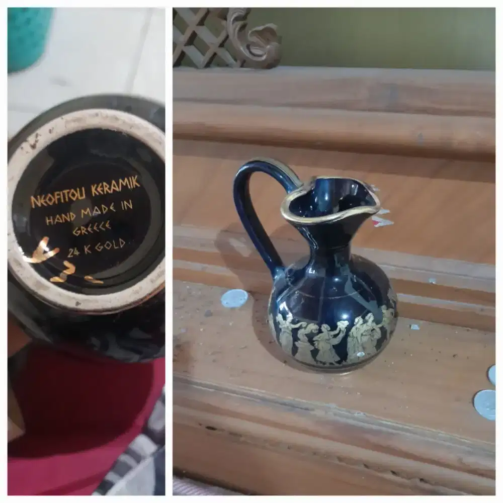 Vas bunga nevitou keramik guci emas 24 karat