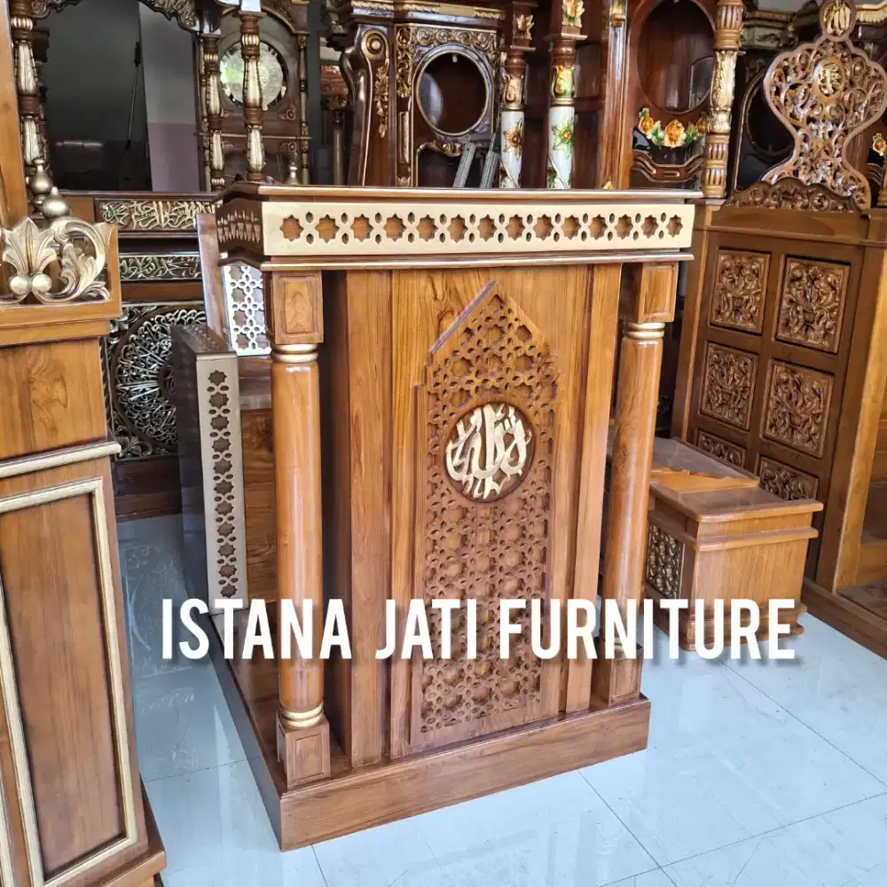 Mimbar masjid podium sandaran minimalis jati