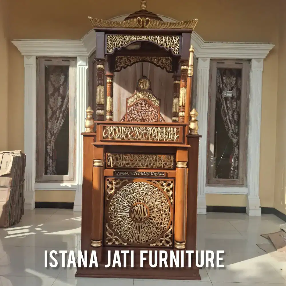Mimbar kubah masjid kaligrafi ukir jati