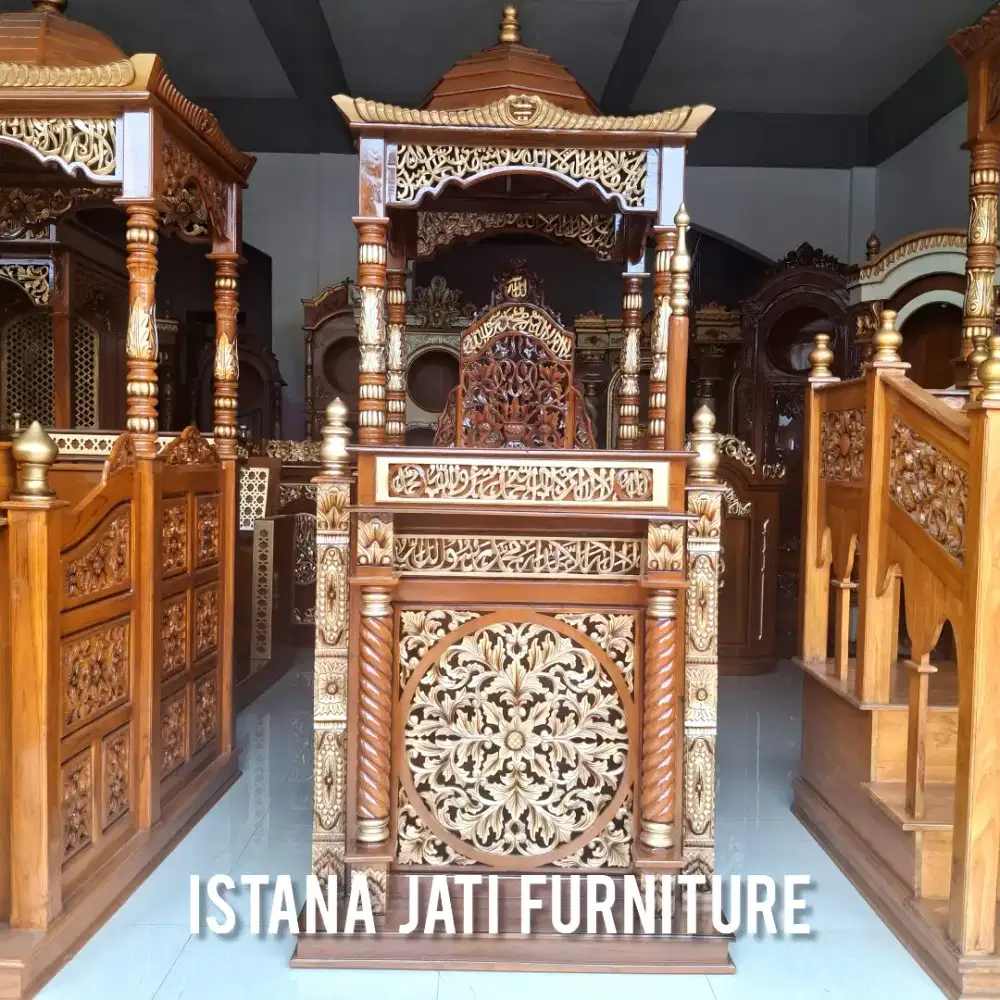 Mimbar masjid khutbah pintu samping motif bunga