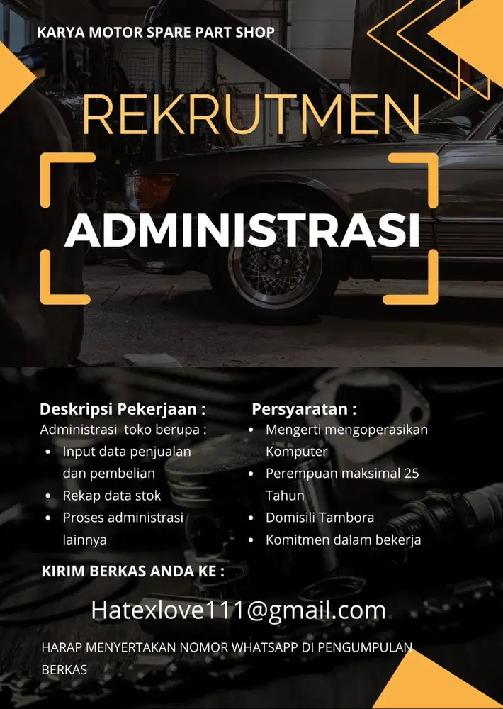 Staff admin Toko sparepart Karya Motor