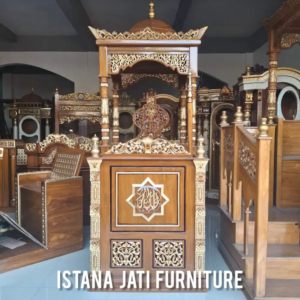 Mimbar masjid minimalis kayu jati jepara