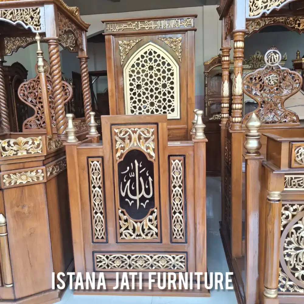 Mimbar masjid minimalis jati podium