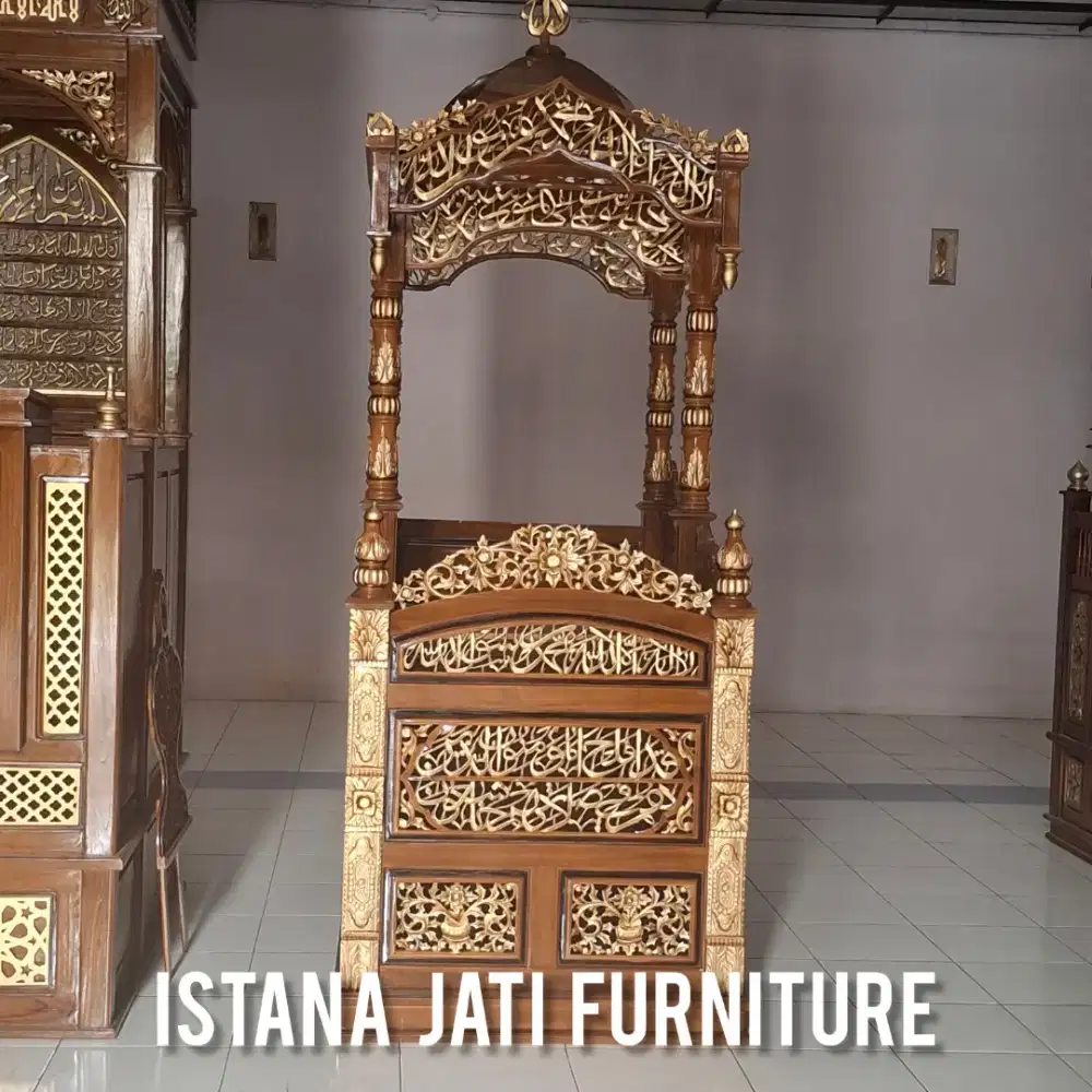 Mimbar masjid ukir jati model baru custom