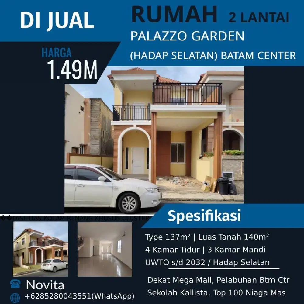 Rumah Hook  2 Lantai PALAZZO GARDEN - Batam Centre