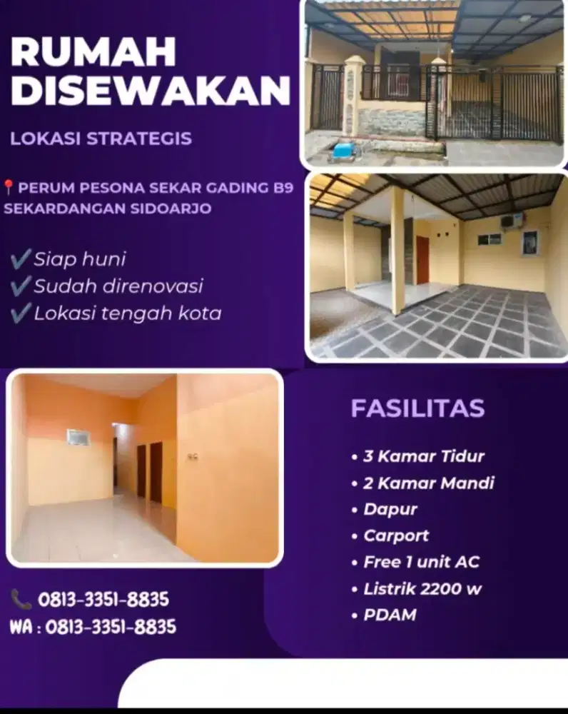 Disewakan/ dikontrakkan Rumah di sekar dangan sidoarjo