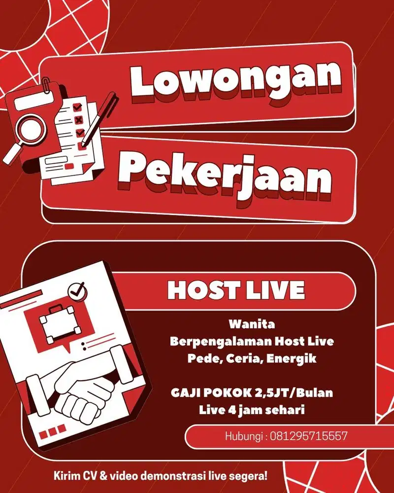 LOWONGAN KERJA HOST LIVE STREAMING 4 jam Kerja