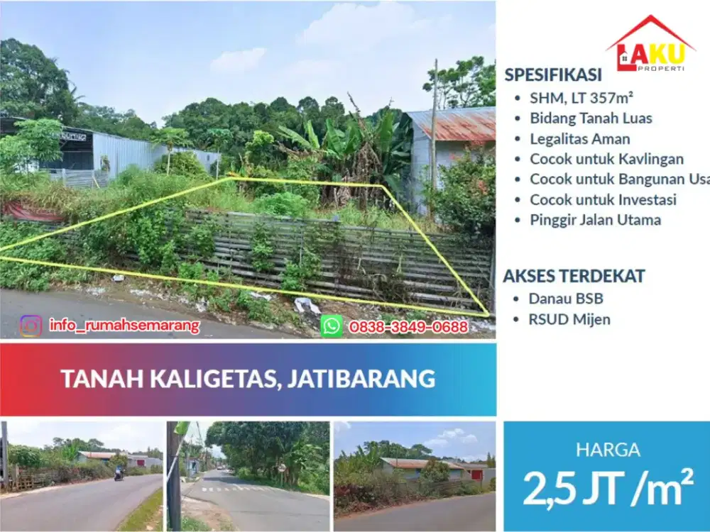Tanah Strategis Mijen Hanya 2,5 Jt/m² - SHM & Tepi Jalan Raya Utama!