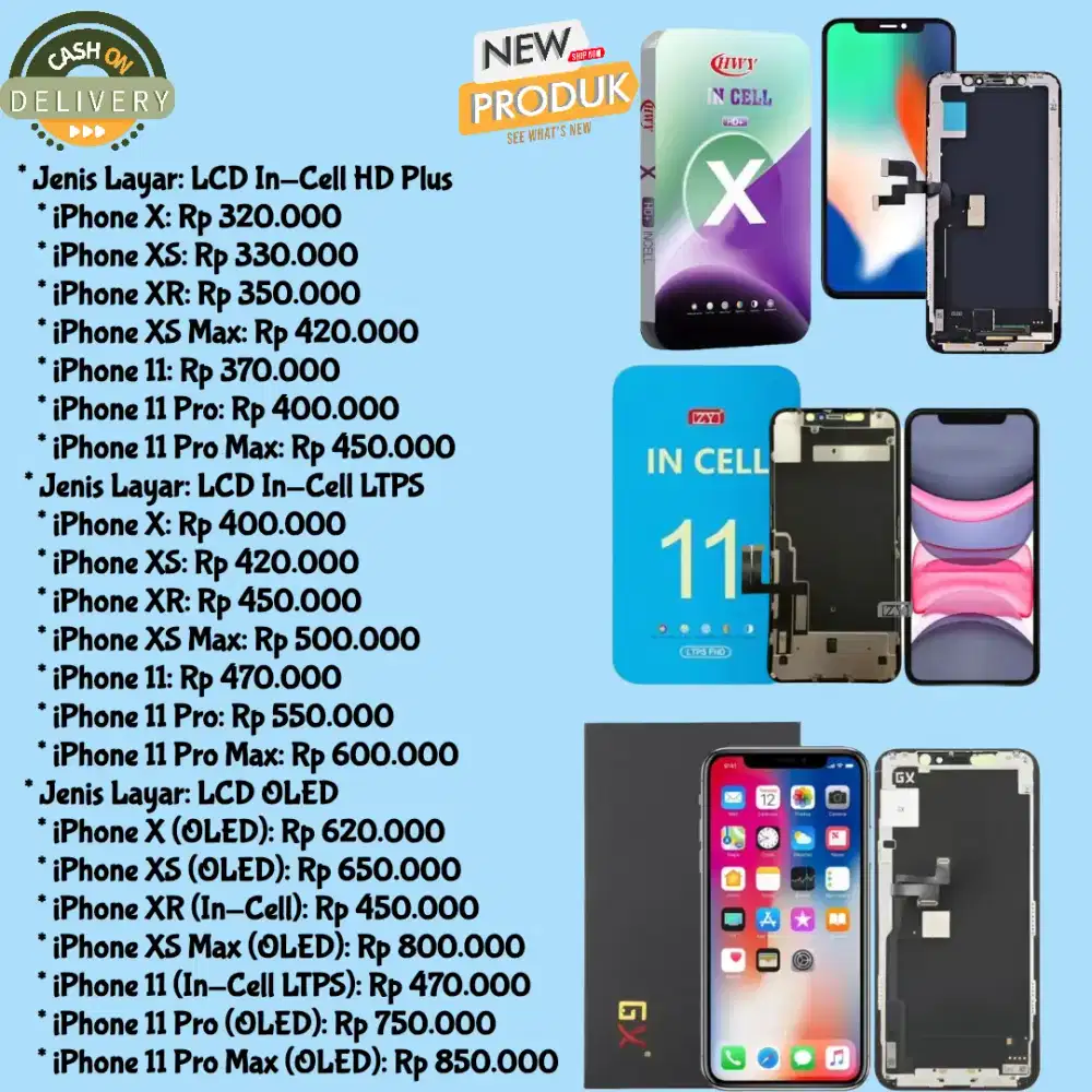 lcd iphone X XS XR XSmax 11 12 13 free pasang