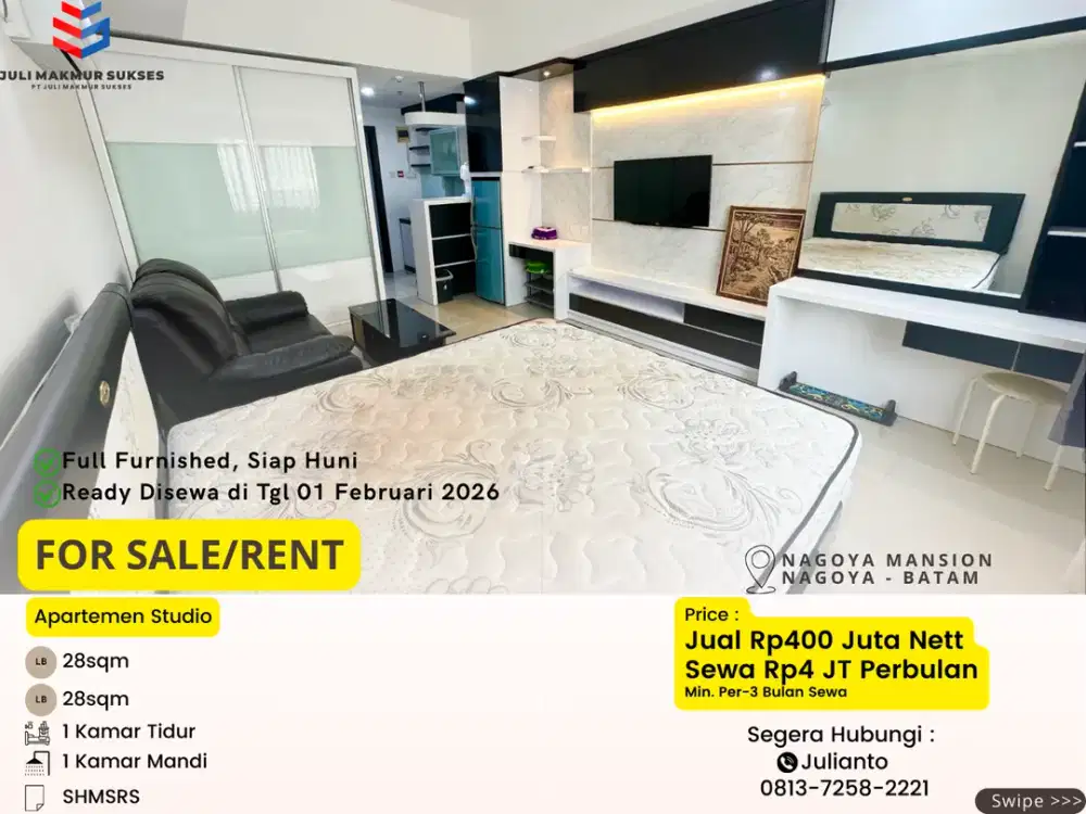 Dijual Apartemen Studio Full Furnished Siap Huni di Nagoya Mansion Batam